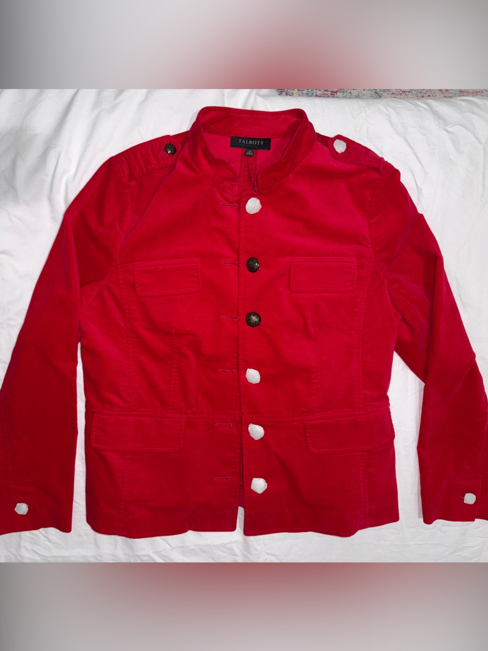 Talbots Red Military-Style Velvet Field Jacket